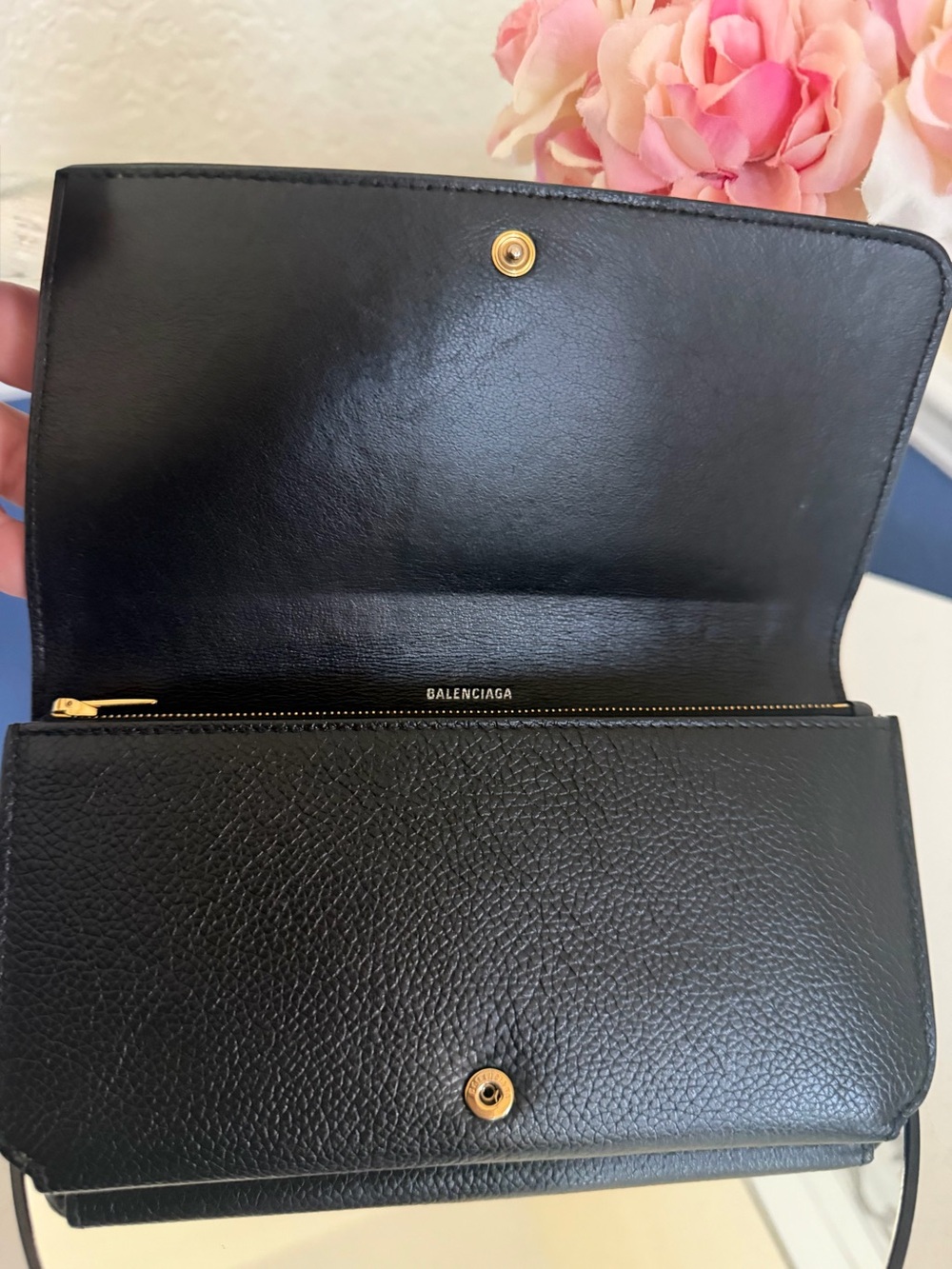 Balenciaga Cash Long Bifold Wallet Black Logo Clutch Grained Calfskin Leather - Picture 12 of 16